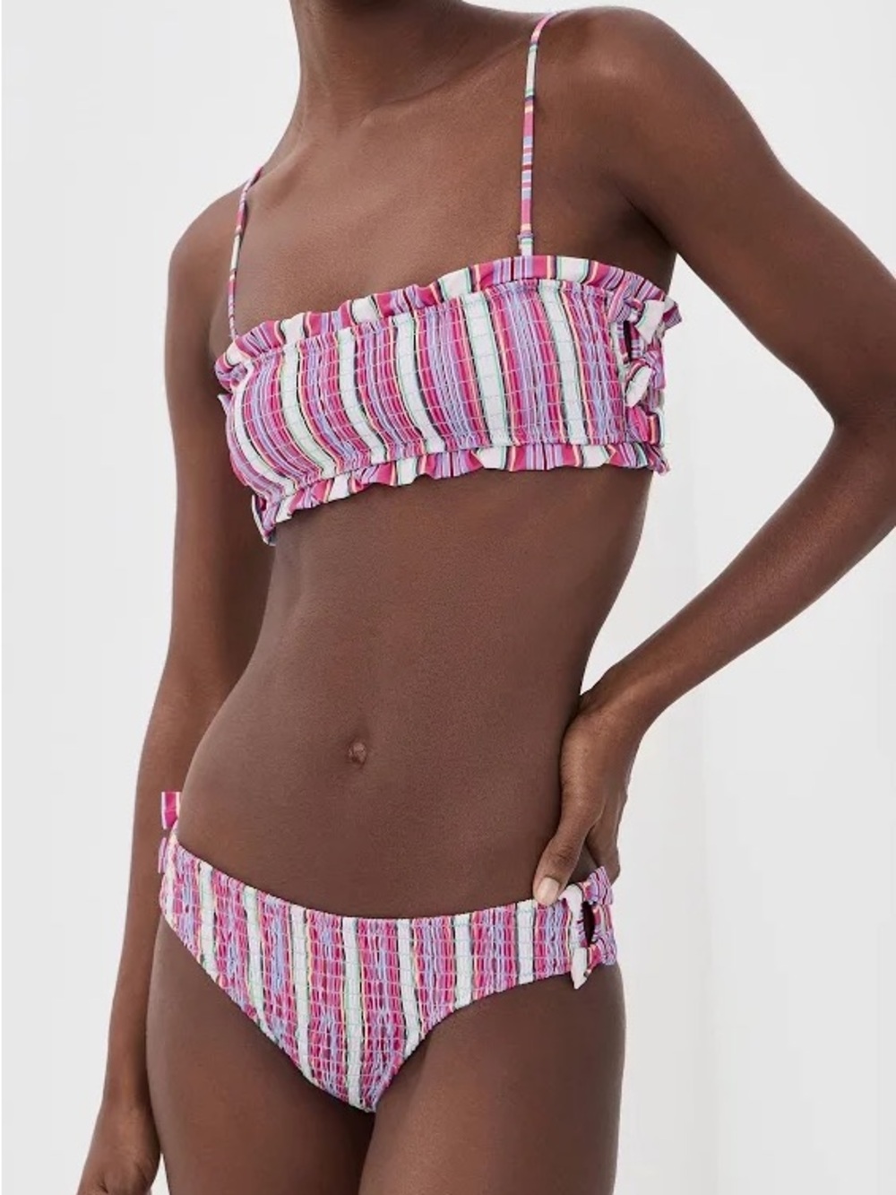 Damson Madder Striped Pink Multi Ruffle Bikini Set